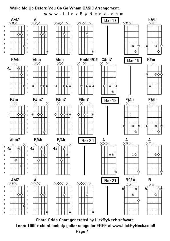 Chord Grids Chart of chord melody fingerstyle guitar song-Wake Me Up Before You Go Go-Wham-BASIC Arrangement,generated by LickByNeck software.